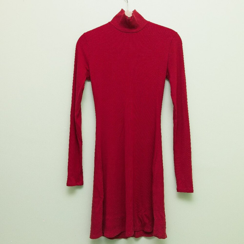 Reformation red mock neck rib dress